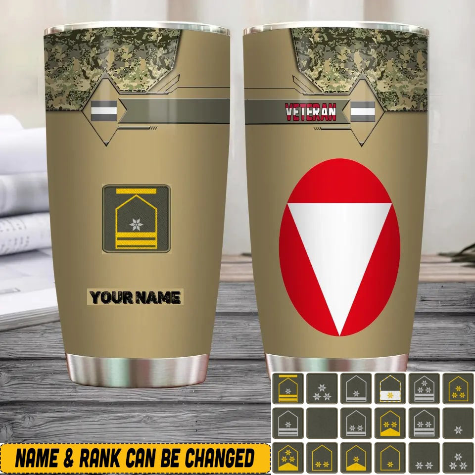 Personalized Austrian Veteran/Soldier With Rank And Name Camo Tumbler All Over Printed - 16828128