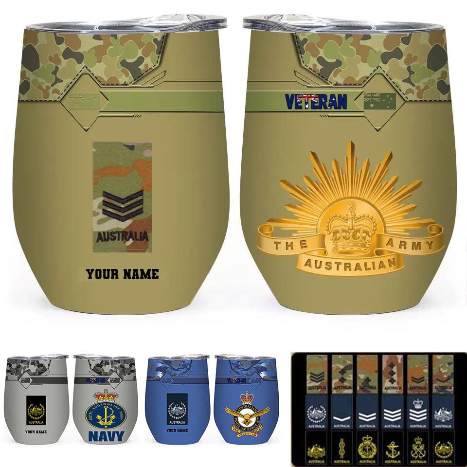 Verre personnalisé à motif camouflage pour vétéran/soldat australien avec rang et nom, imprimé sur toute la surface 0302240001