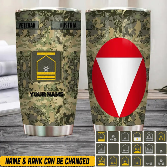 Personalized Austrian Veteran/Soldier With Rank And Name Camo Tumbler All Over Printed - 3004230002