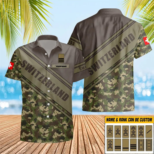 Personalized Swiss Solider/ Veteran Camo With Name And Rank Hawaii Shirt 3D Printed - 3004230001