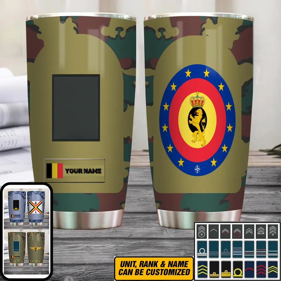 Personalized Belgian Veteran/Soldier With Rank And Name Camo Tumbler All Over Printed - 1682812802