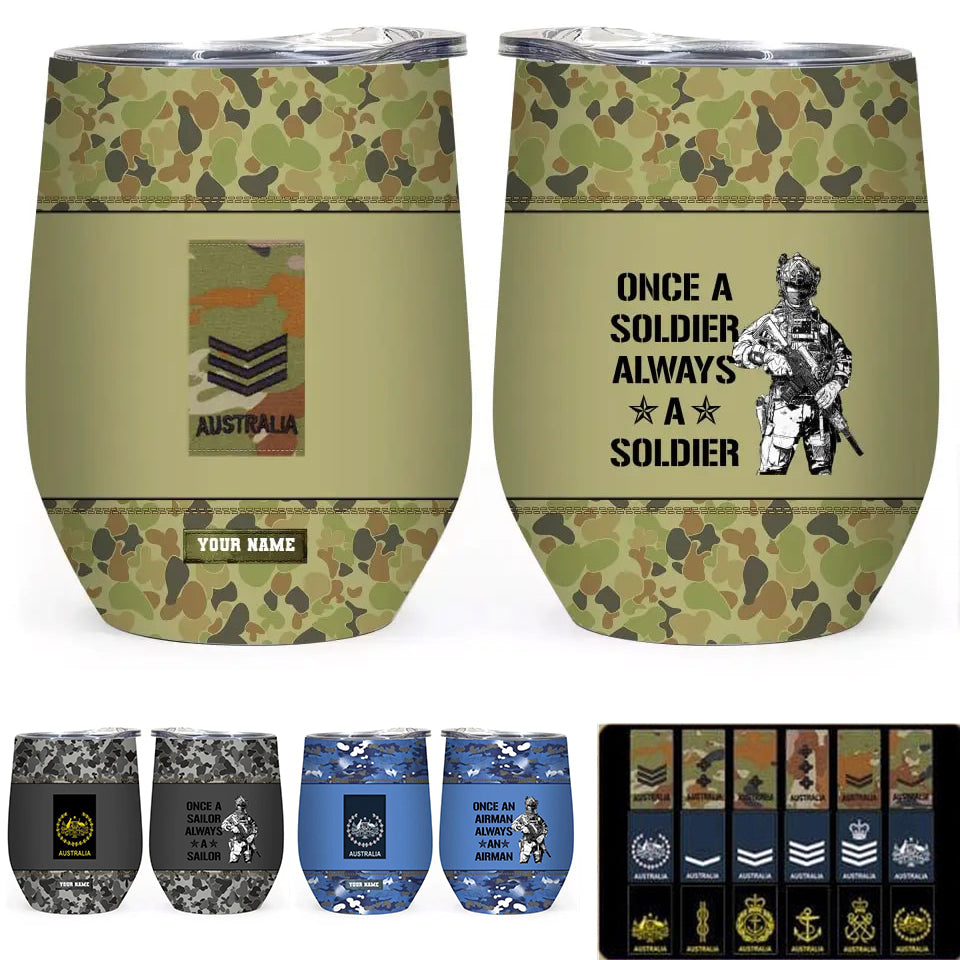 Personalisierter australischer Veteran/Soldat mit Rang und Namen, Camouflage-Becher, komplett bedruckt, 0302240002