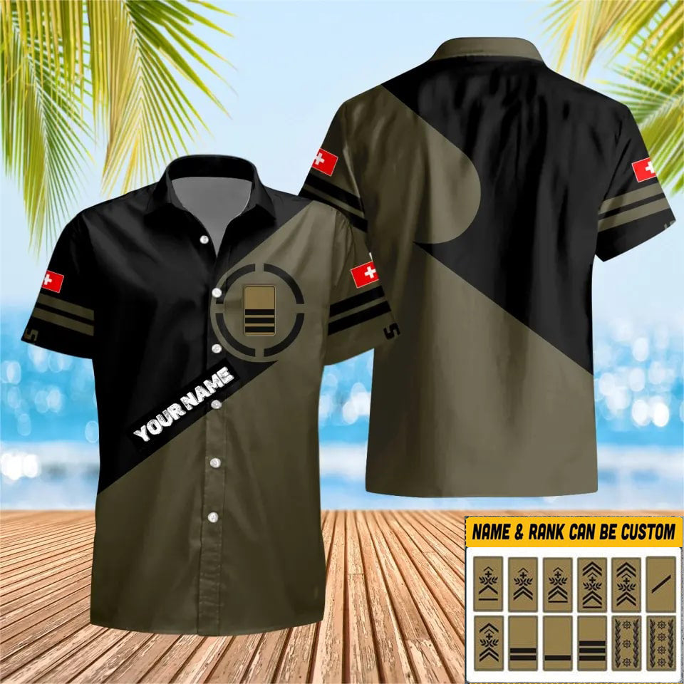 Personalized Swiss Solider/ Veteran Camo With Name And Rank Hawaii Shirt 3D Printed - 1683504003