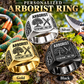 Arborist Twin Icons personalized ring in Silver, Gold and Black with CUSTOM NAME and SINCE 2000 on a arborist-themed background