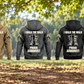 Five Arborist Proud Walk Vintage Hoodie back views in Military Green, Kaki, Dark Gray, Black and Dark Blue, separated beneath a living tree canopy with coiled rope and pruning equipment at rest.