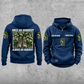 Arborist Once and Always Vintage Hoodie in Dark Blue, separate front and back views with CUSTOM NAME and SINCE 2000 chest samples, tree-care sleeve motifs, plain lower pouch and framed work-boots back artwork.