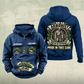 Arborist Heritage Crest Vintage Hoodie in Dark Blue, front and back views with sample chest text CUSTOM NAME and SINCE 2000, ornate arborist back crest, tree-and-rope chest graphics and lower brush-stroke motif.