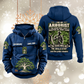 Arborist Skills and Pride Vintage Hoodie in Dark Blue, front and back views with sample text CUSTOM NAME and SINCE 2000, living-tree artwork and sleeve symbols.