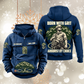 Arborist By Choice Vintage Hoodie in Dark Blue, front and back views with sample text CUSTOM NAME and SINCE 2000, tree-care motifs, and BORN WITH GRIT / ARBORIST BY CHOICE back artwork.