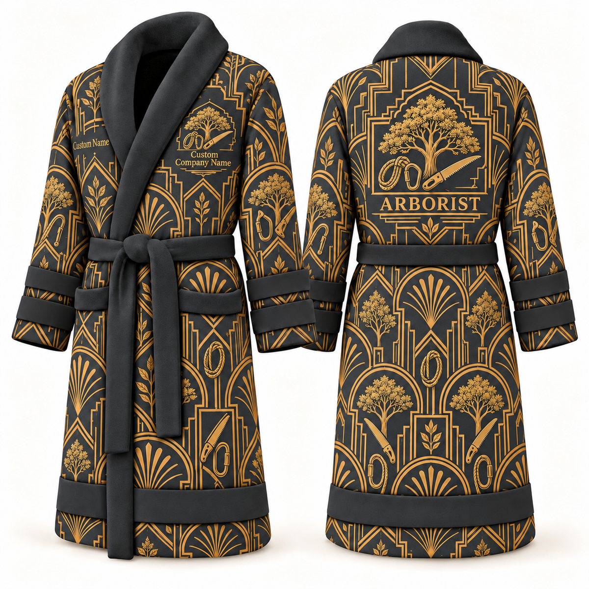 Personalized Arborist Bathrobe - Art Deco Craft slate front and back view