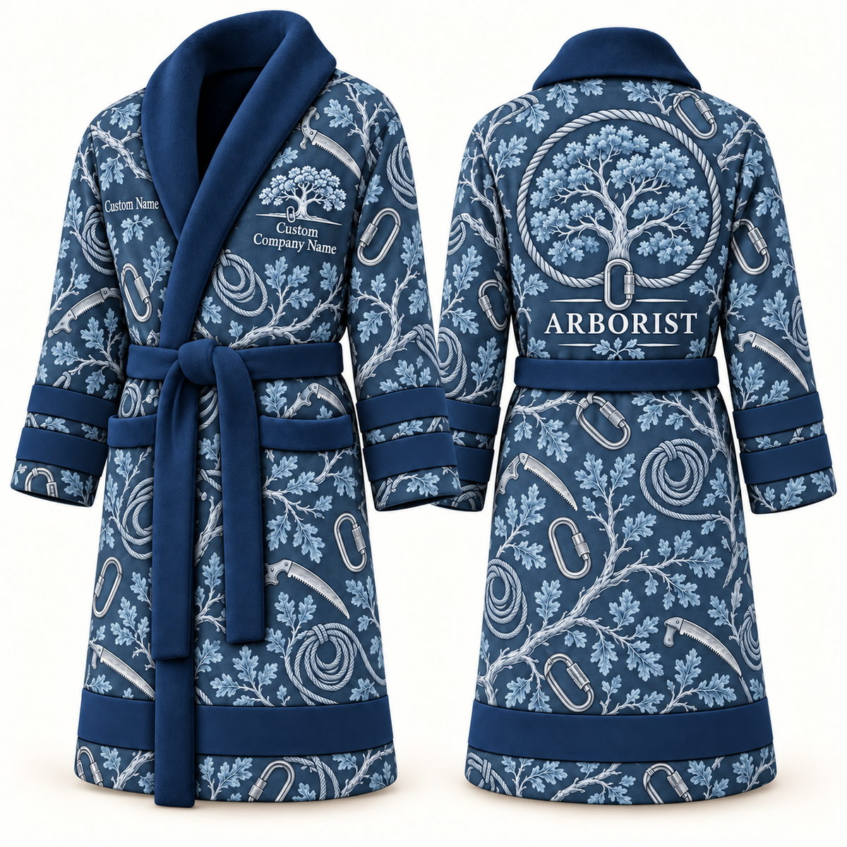 Personalized Arborist Bathrobe blue front and back