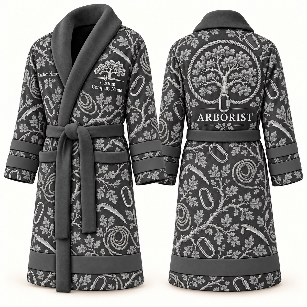 Personalized Arborist Bathrobe slate front and back