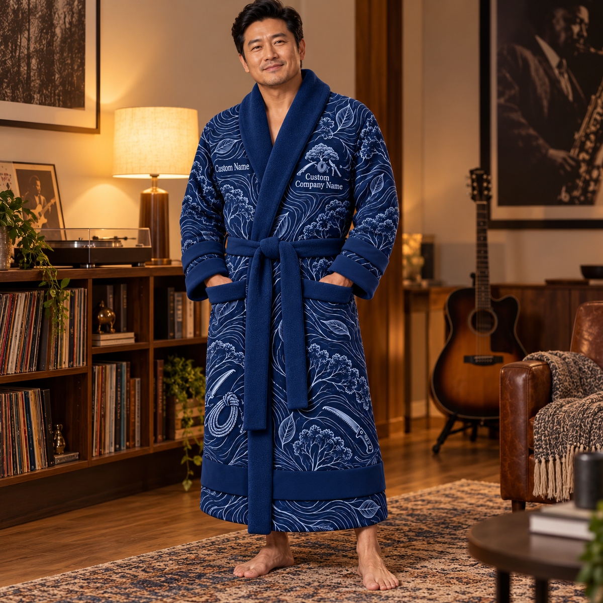 Personalized Arborist Bathrobe - Contour Lines lifestyle view