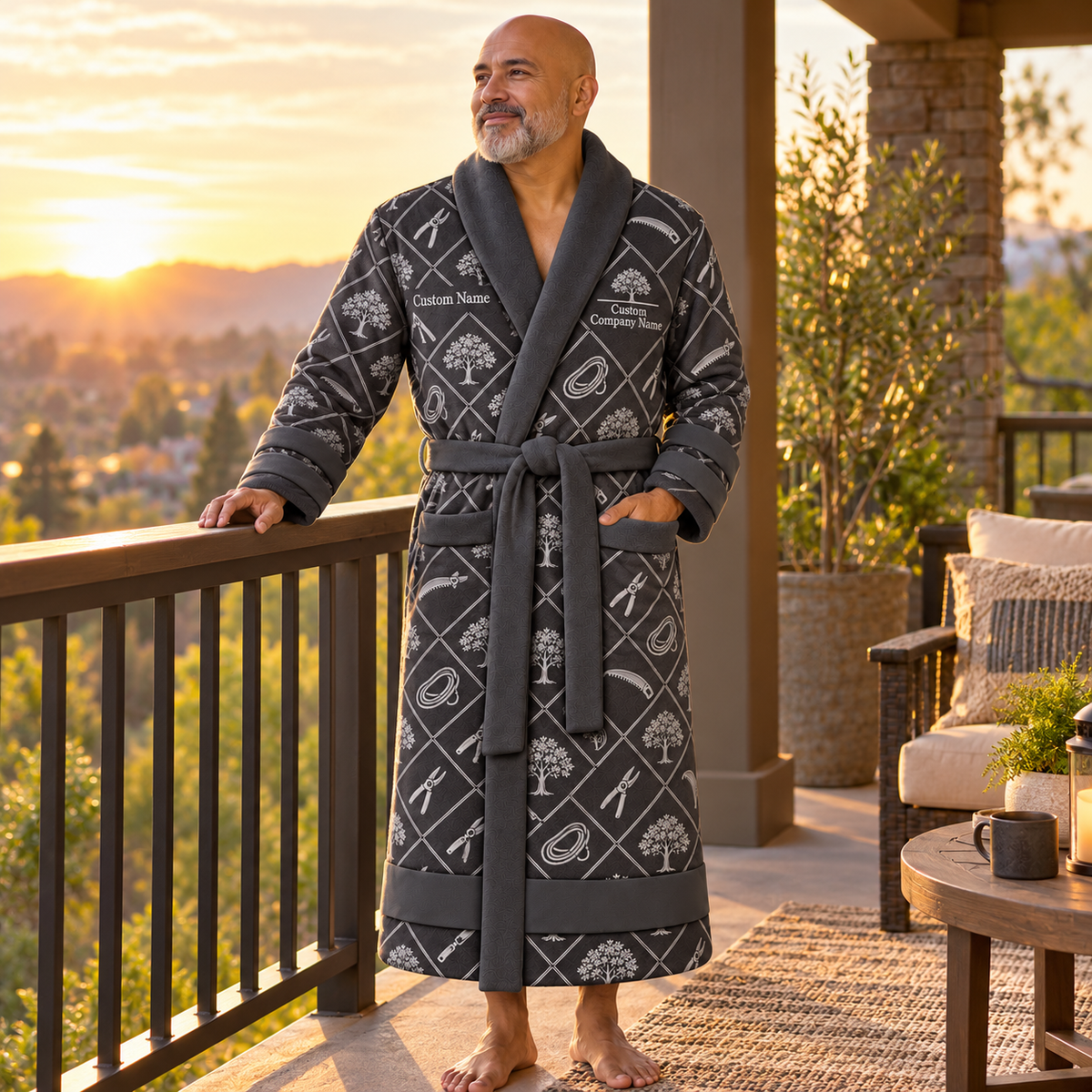 Personalized Arborist Bathrobe - Diamond Emblems lifestyle view