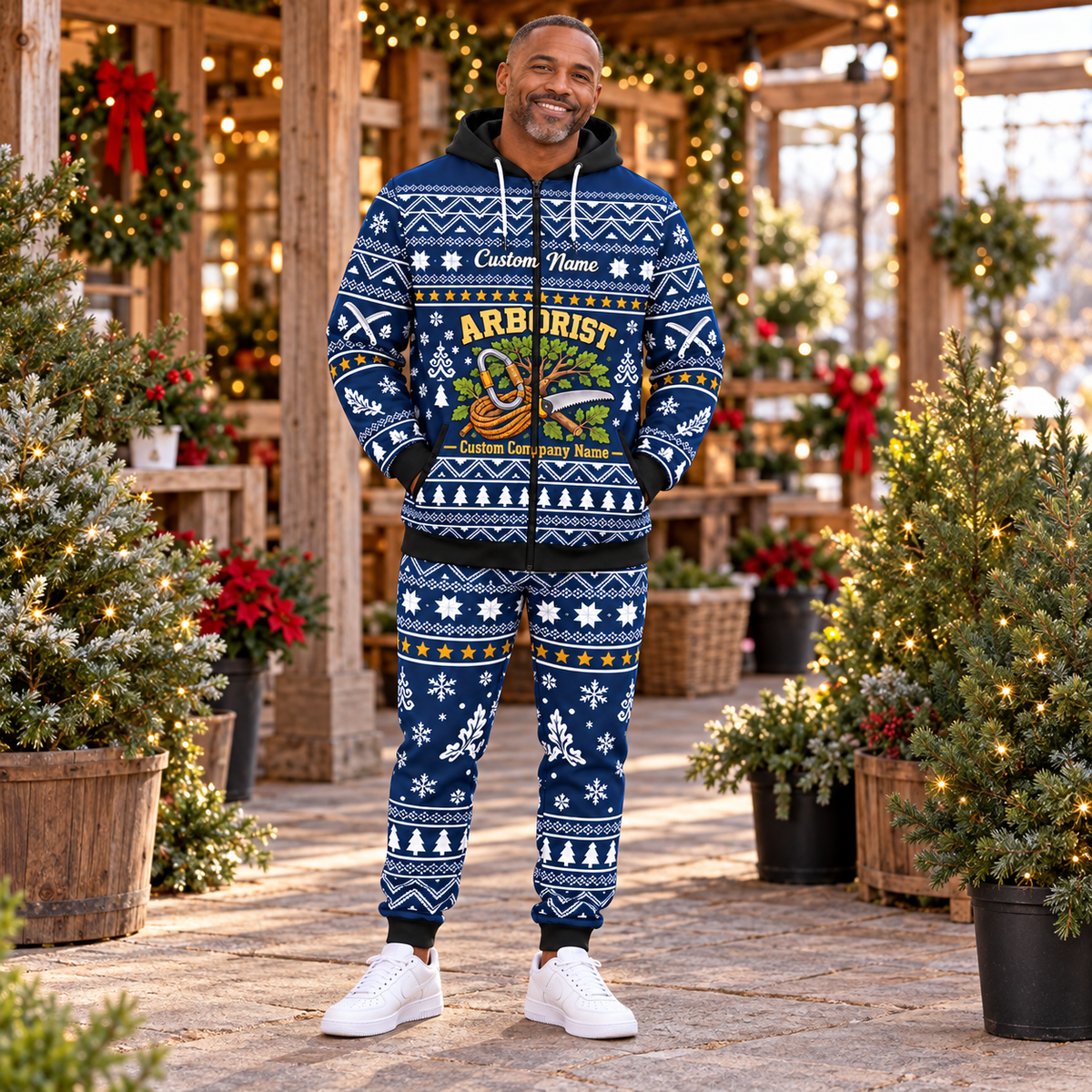 arborist hero Winter Snowflake full-zip hoodie and jogger combo with Custom Name and Custom Company Name