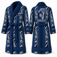 Personalized Arborist Bathrobe - Workbench Stripes blue front and back view
