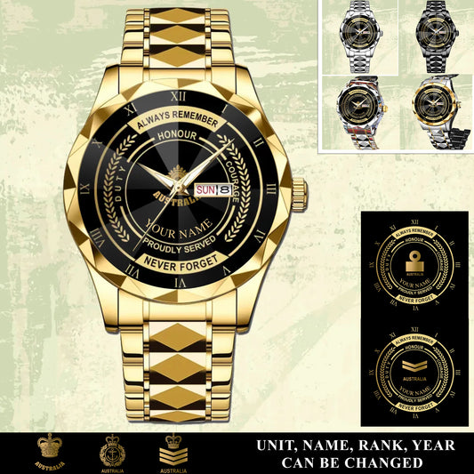 Personalized Australia Soldier/ Veteran With Rank And Name Gentleman Crystal Metal Watch - 17446752