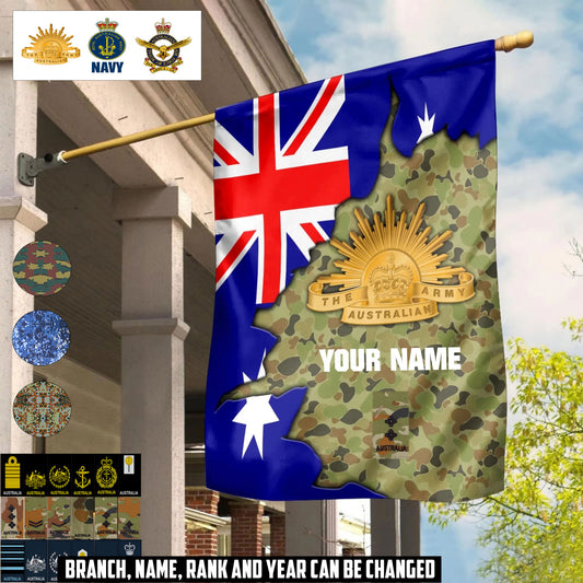 Personalized Australia Solider/ Veteran Camo With Name & Rank House Flag 3D Printed - 1759536002