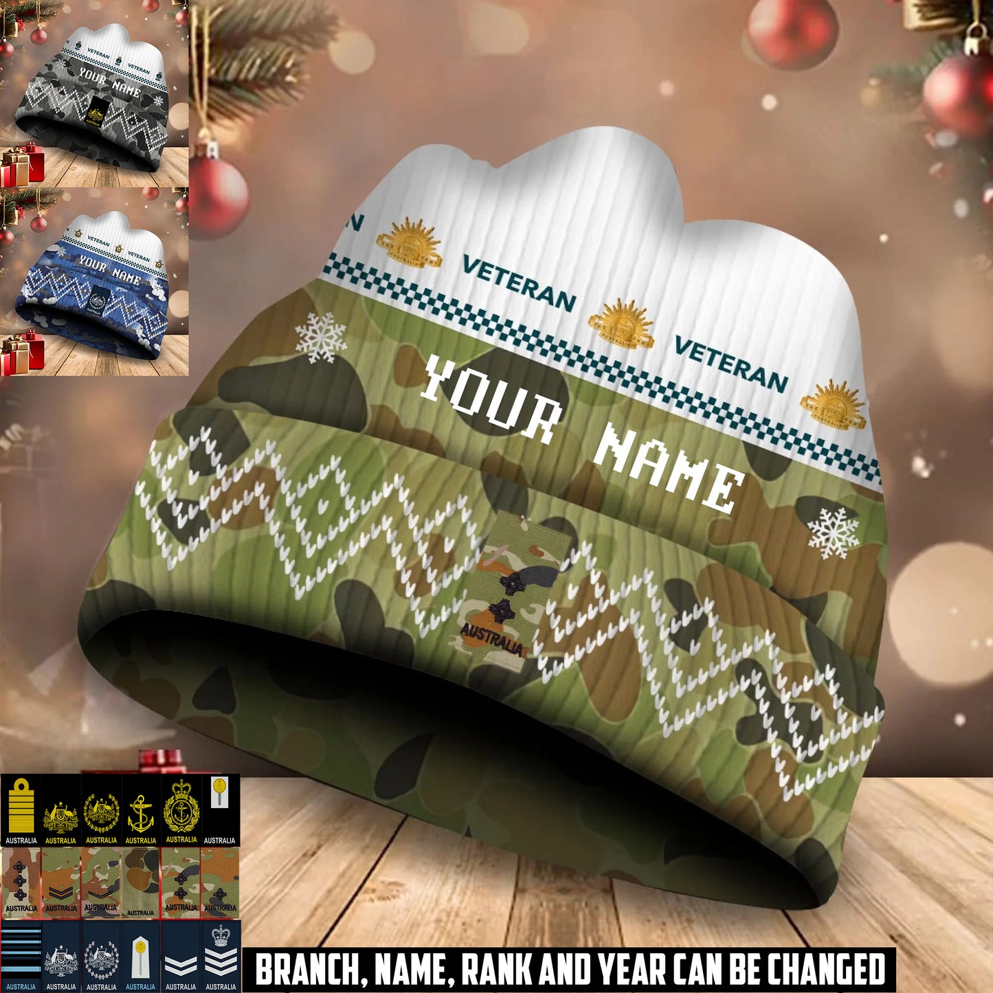 Personalized Australia Soldier/Veteran Camo with Rank And Name Beanie Hat - 17590176