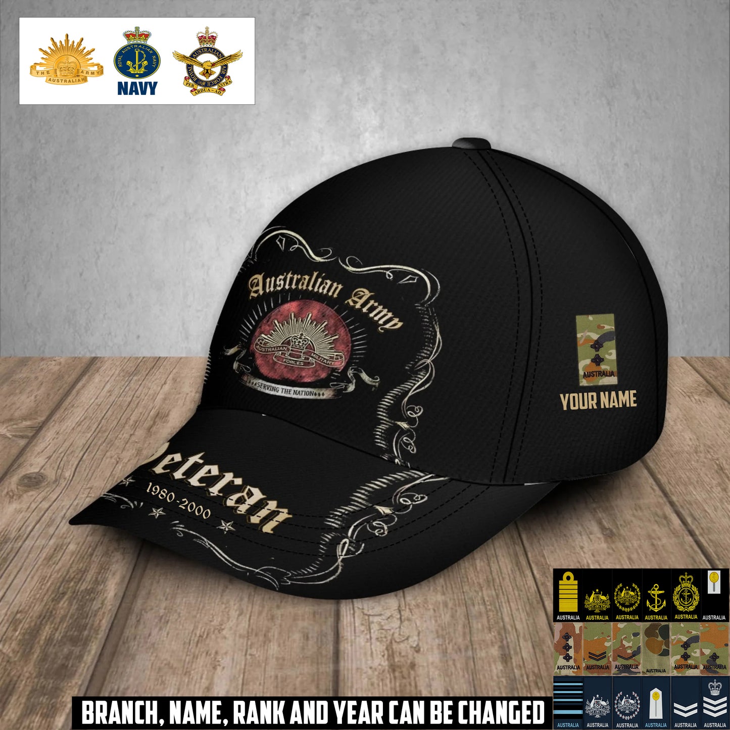 Personalized Name, Year & Rank Australia Soldier/Veterans Baseball Cap - 1759795208