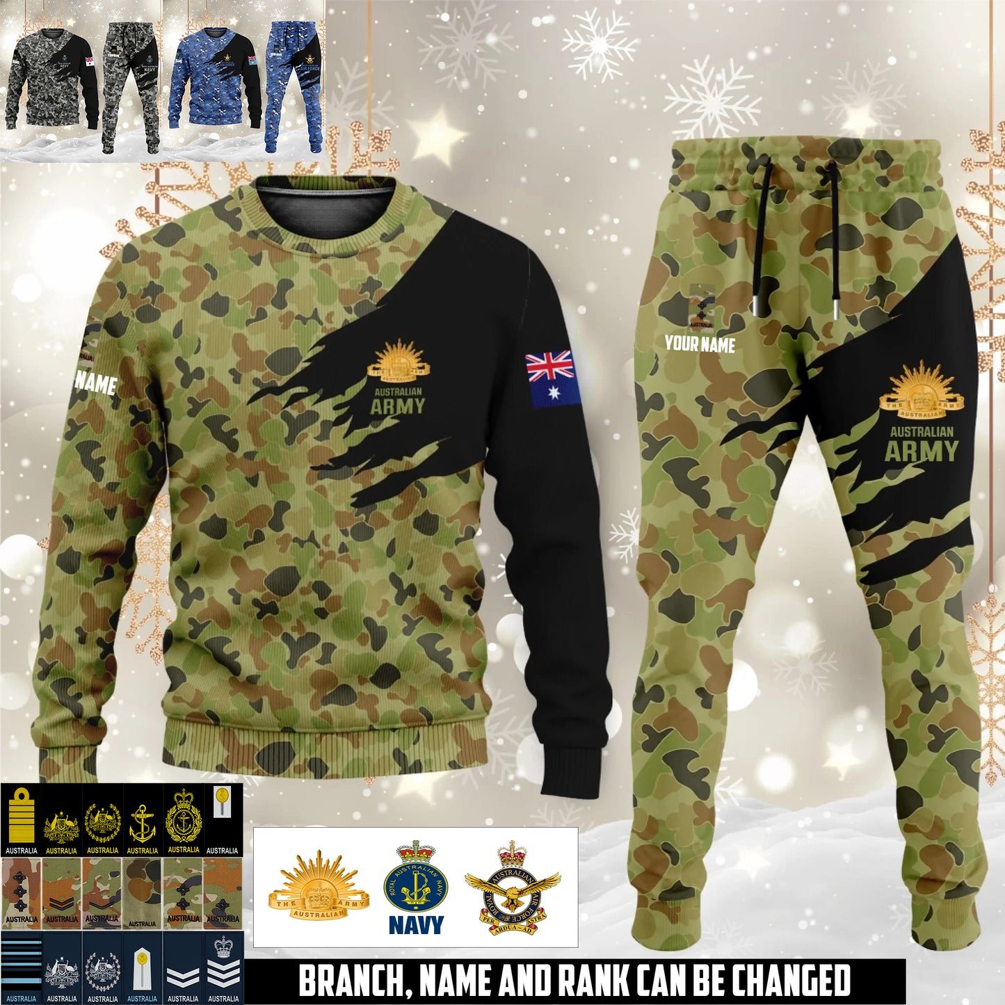 Australian camouflage Sweater + Jogger – Personalized with Name & Rank - 17474400