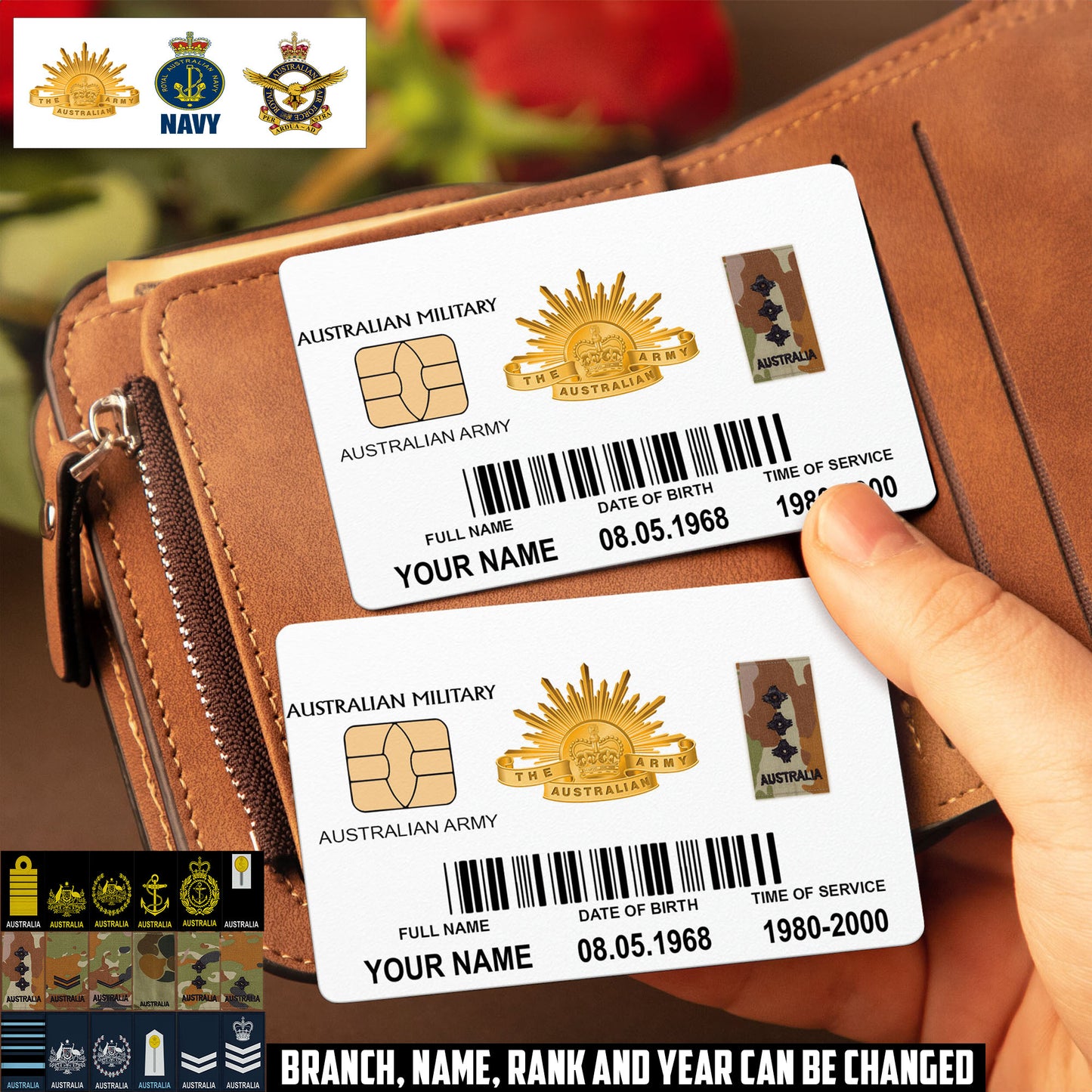 Personalized Australia Soldier/ Veteran With Rank, Name And Year Aluminum Wallet Card - 17507232
