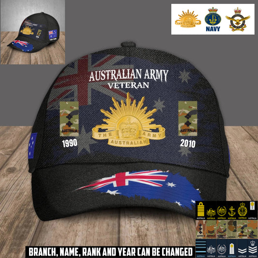 Personalized Name, Year & Rank Australia Soldier/Veterans Baseball Cap - 1759881602