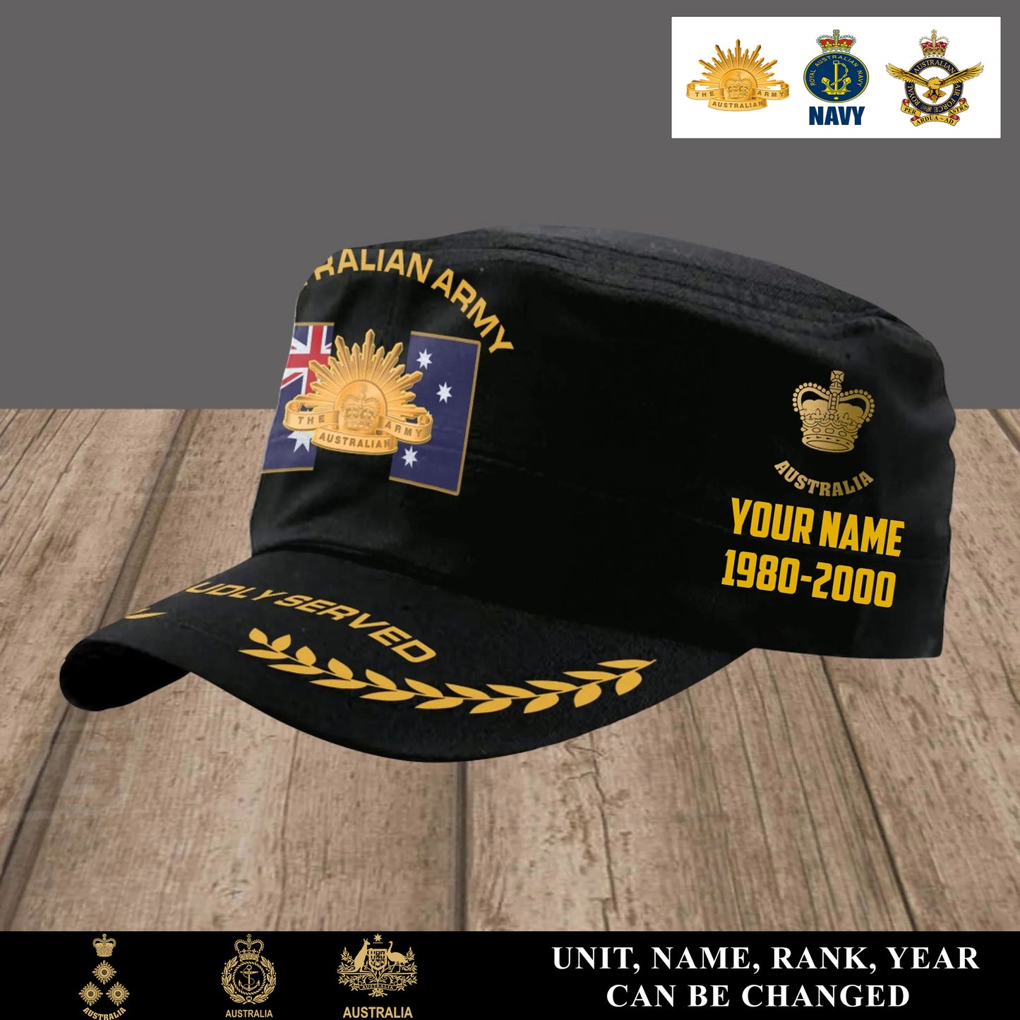 Personalized Australia Soldier/ Veteran With Name, Year And Rank Military Cap - 17502048