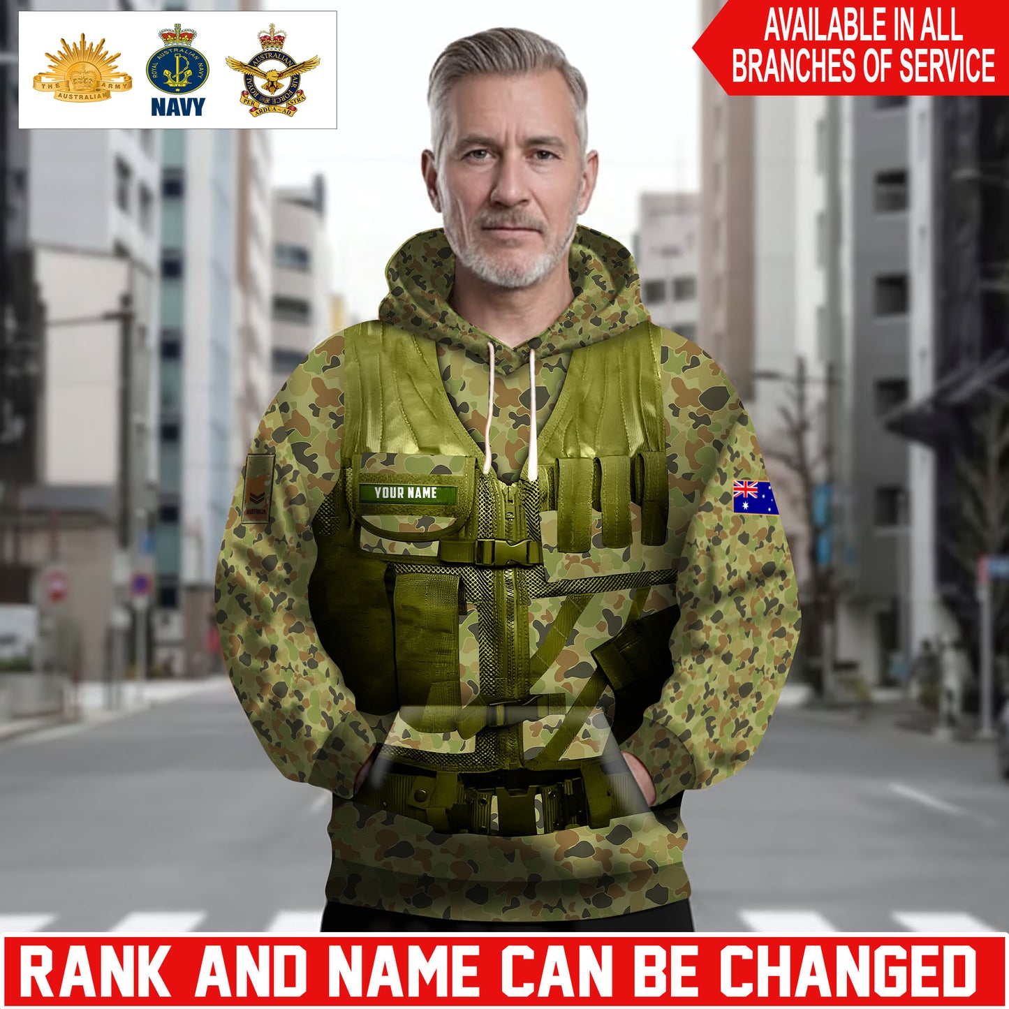 Personalized Australia Soldier/Veteran Camo with Name and Rank Hoodie Sweater All Over Printed - 17625600