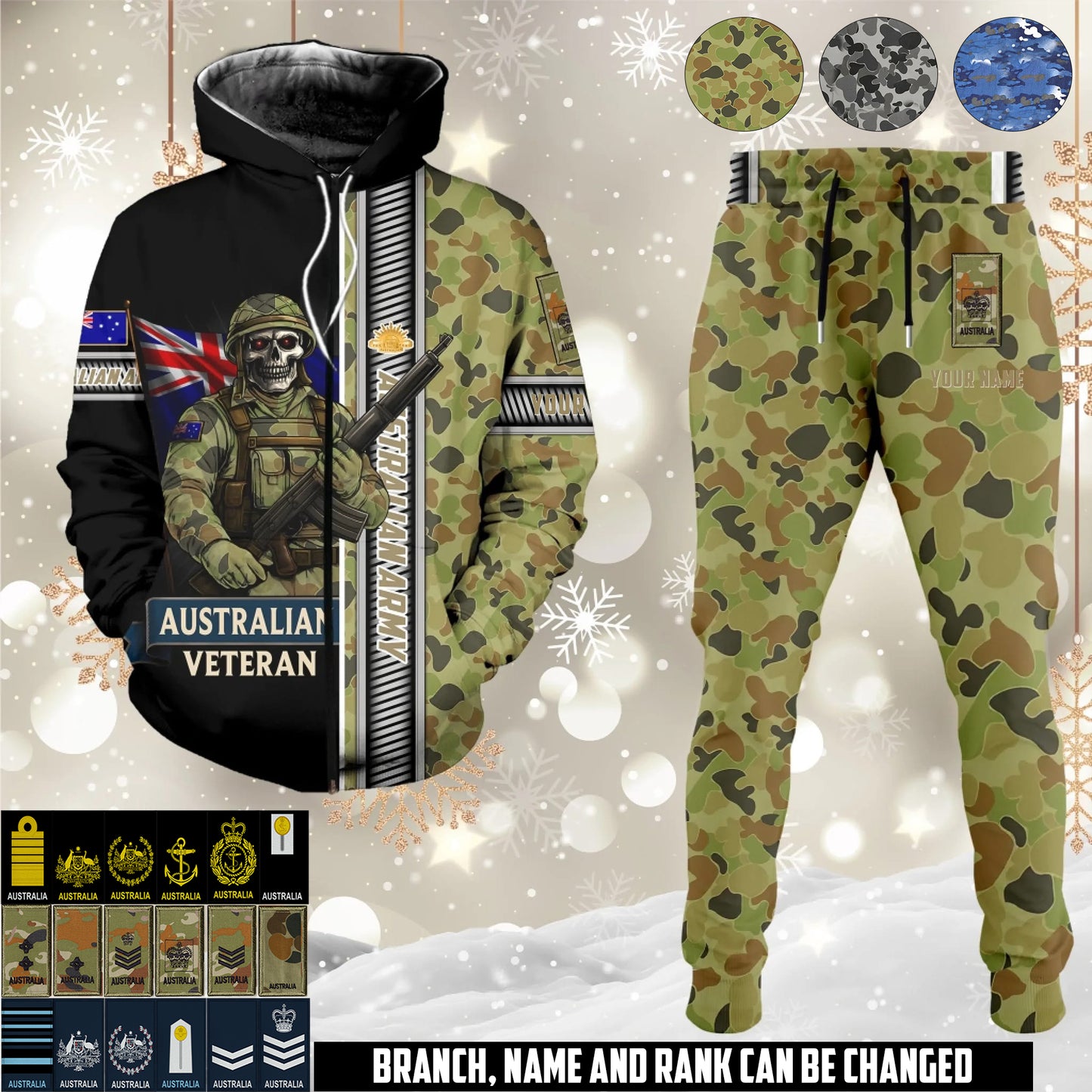 Personalized Australia Soldier/Veteran Camo with Rank And Name Combo Zip Hoodie + Jogger - 17616960