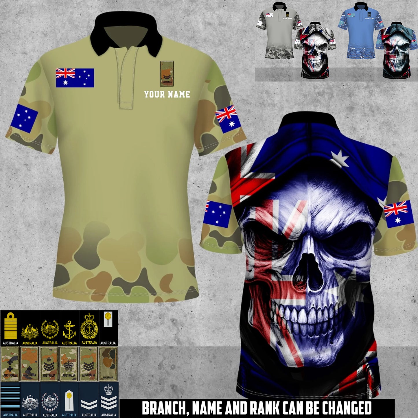 Personalized Australia Soldier/Veteran Camo with Name and Rank Polo All Over Printed - 17660160