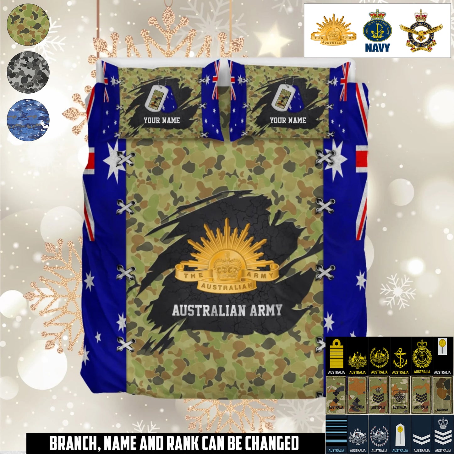 Personalized Australia Soldier/ Veteran Camo With Name And Rank Bedding Set - 17658432