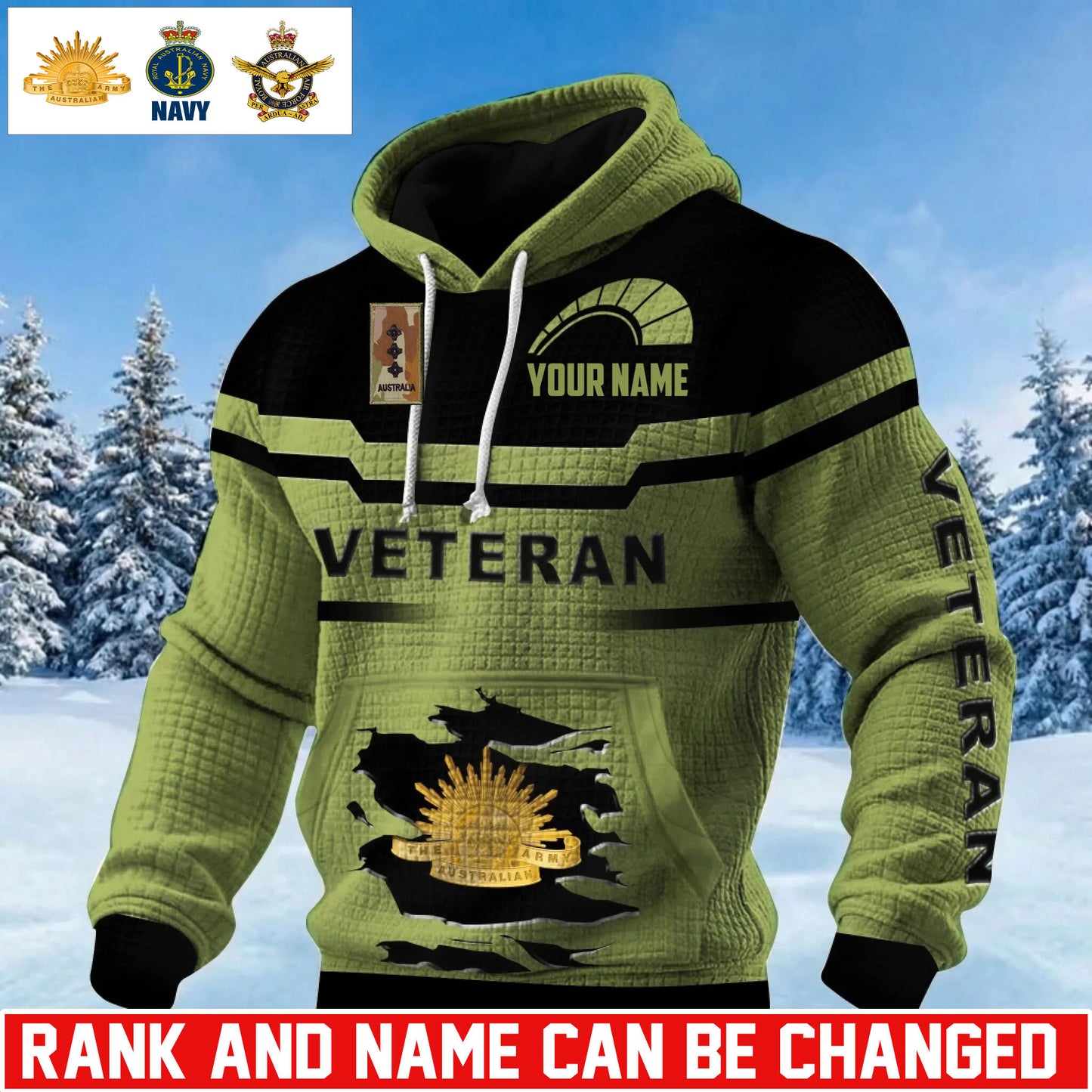 Personalized Australia Soldier/ Veteran With Rank And Name 3D Waffle Hoodie - 17695584