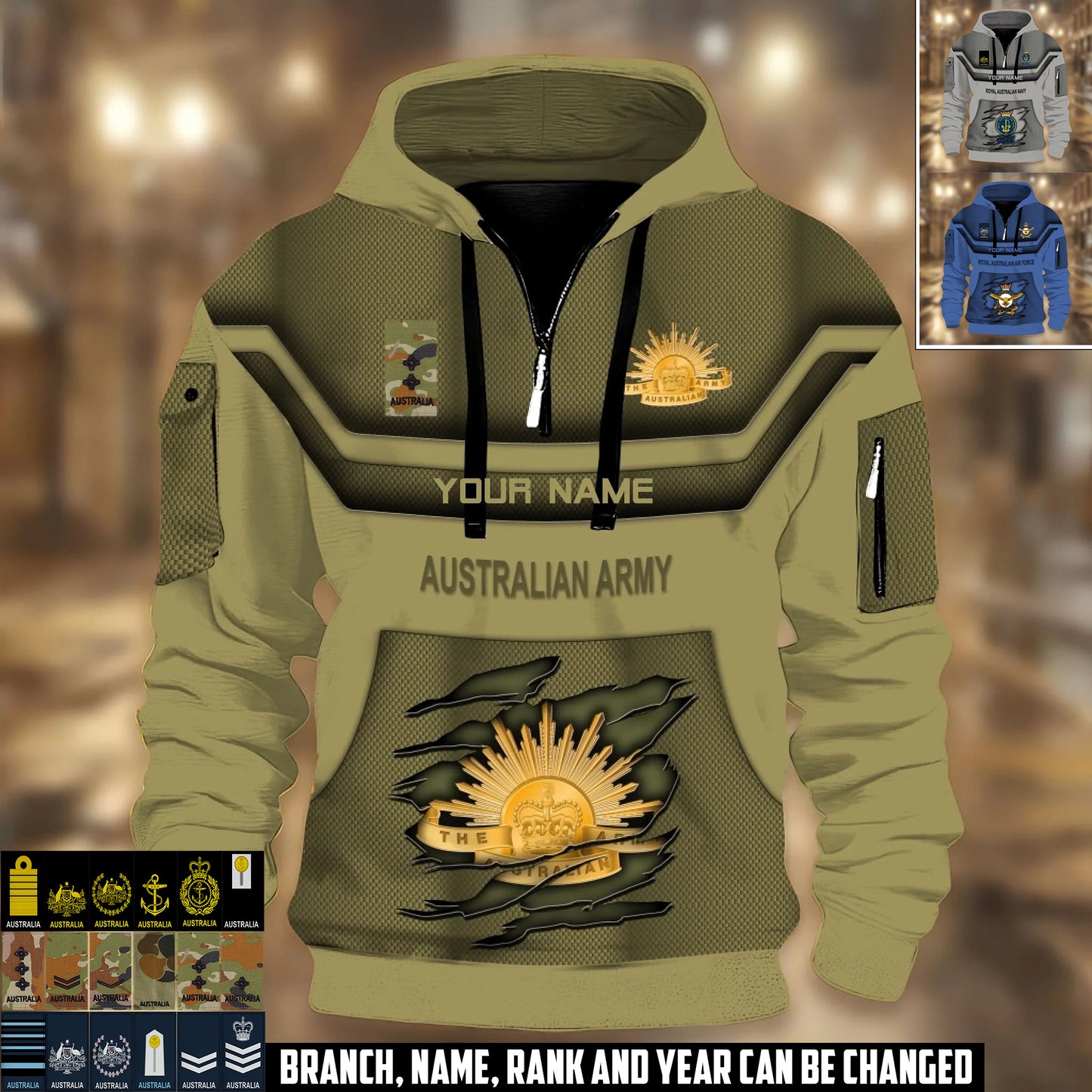 Personalized Australia Soldier/ Veteran With Rank And Name 3D Half-zip Hoodie - 17504640