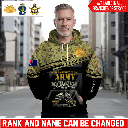 Personalized Australia Soldier/Veteran Camo with Name and Rank Hoodie Sweater All Over Printed - 1761350403