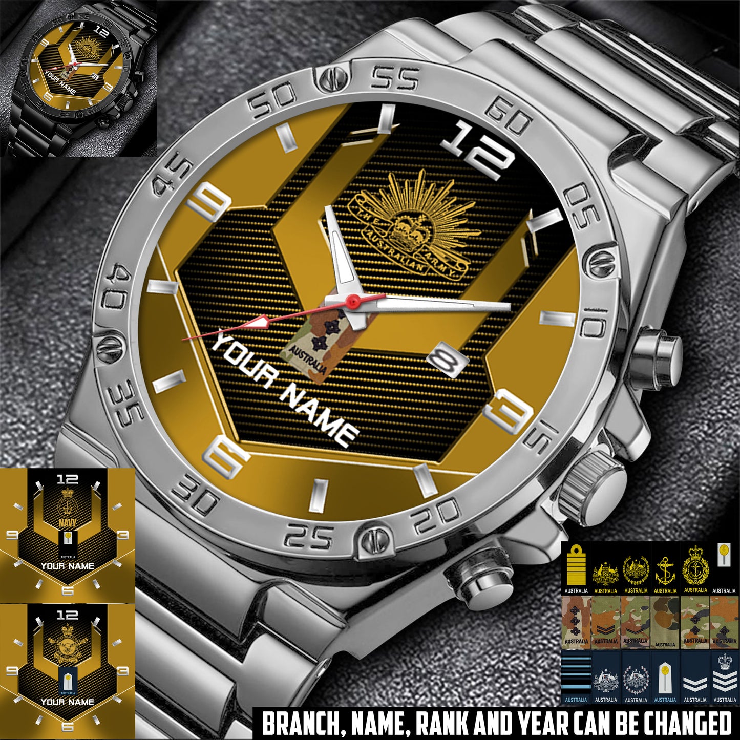 Personalized Australia Soldier/ Veteran With Name And Rank Gentleman Stainless Steel Watch - 17485632