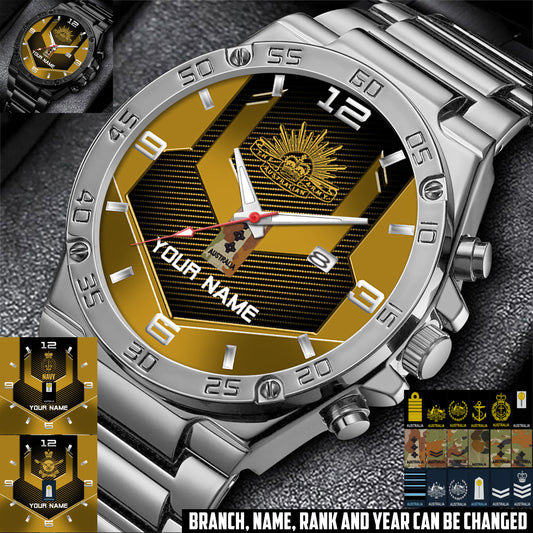 Personalized Australia Soldier/ Veteran With Name And Rank Gentleman Stainless Steel Watch - 17485632