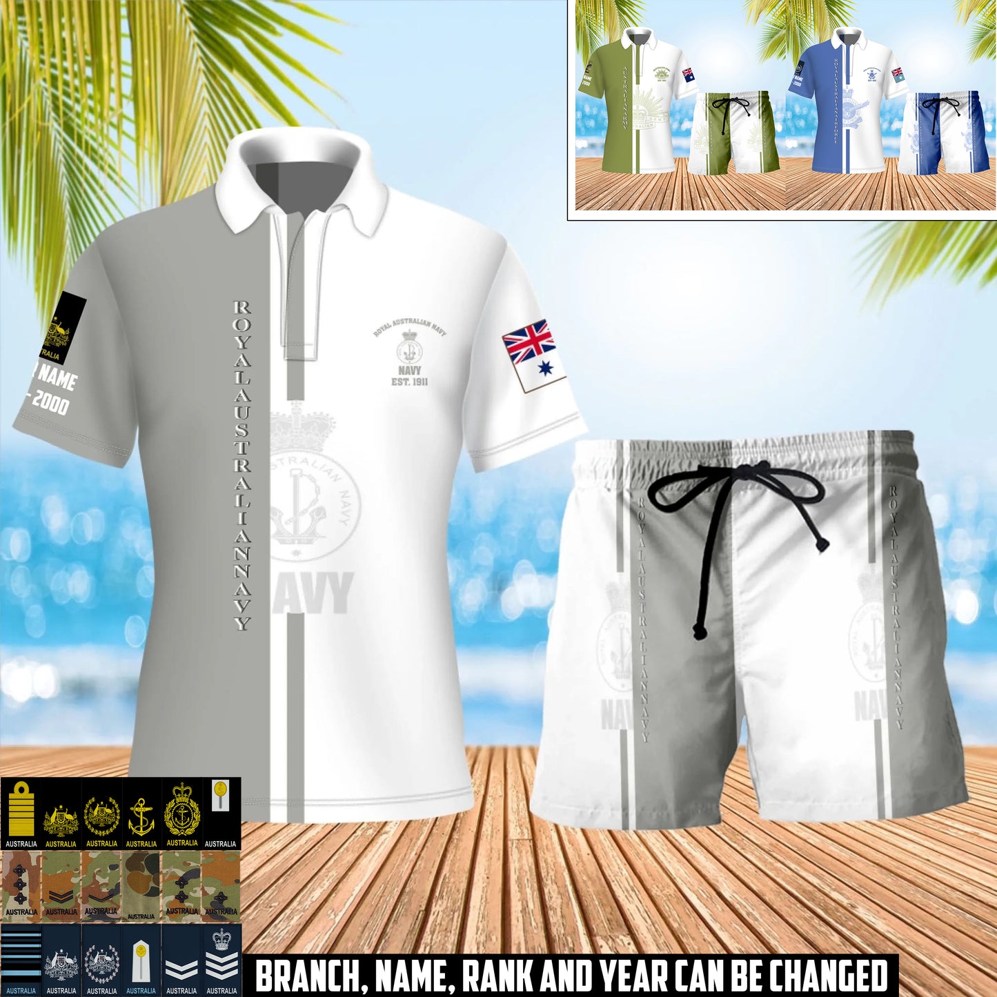 Personalized Australia Soldier/Veteran with Rank, Year And Name Combo Polo + Short - 17466624