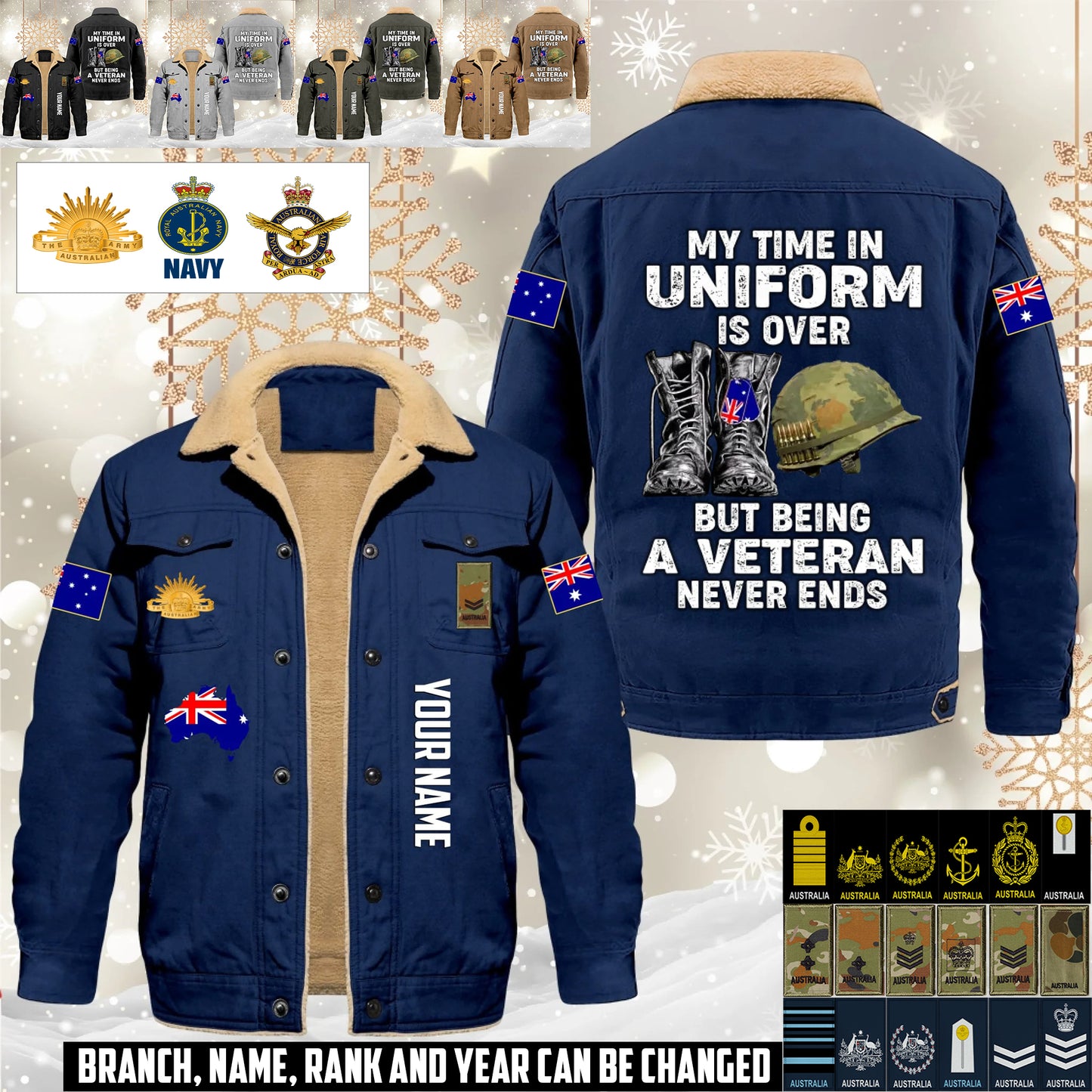Personalized Australia Soldier/ Veteran With Name And Rank Cargo Fleece Jacket - 17645472