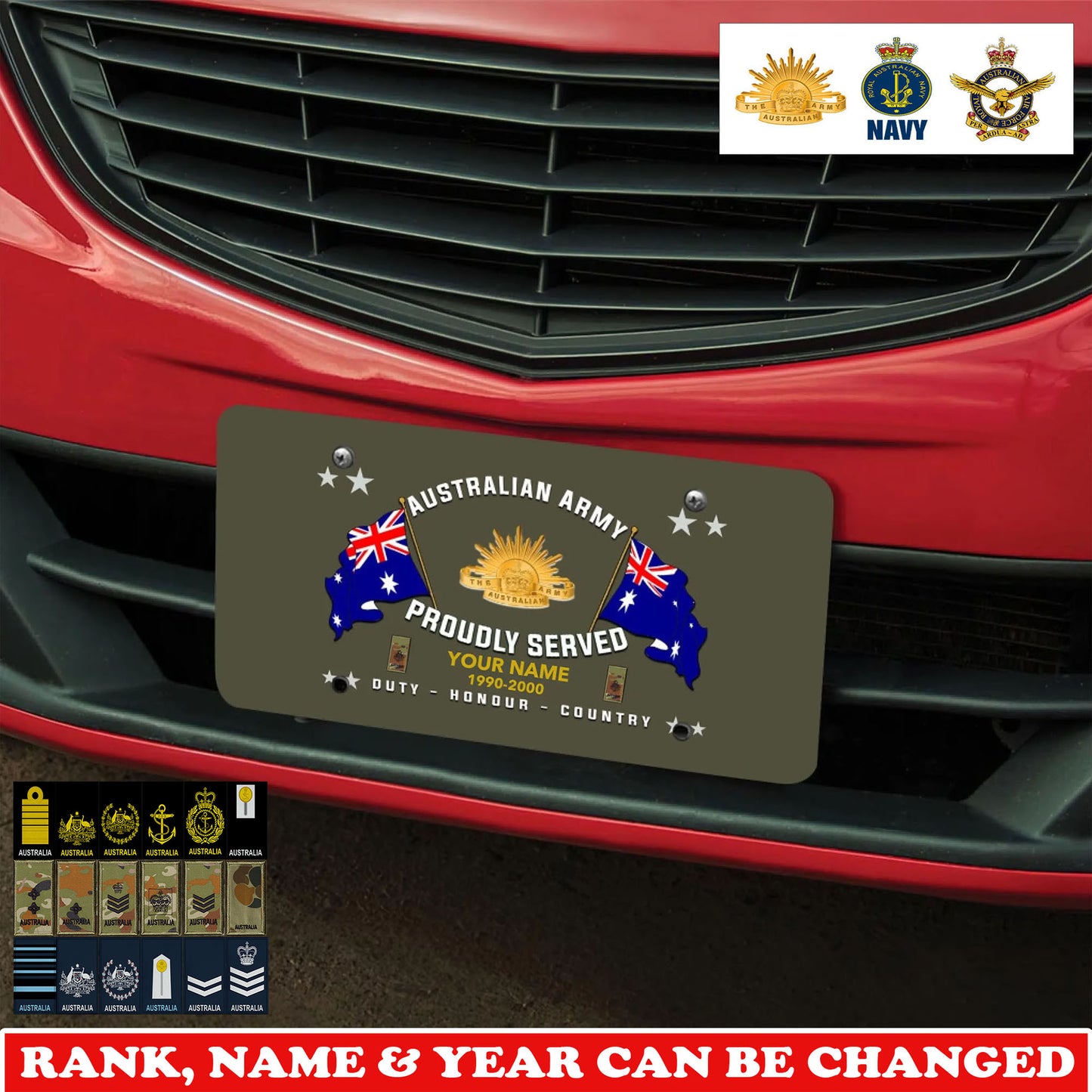 Personalized Australia Veteran/ Soldier With Rank, Name And Year License Plate - 17763840