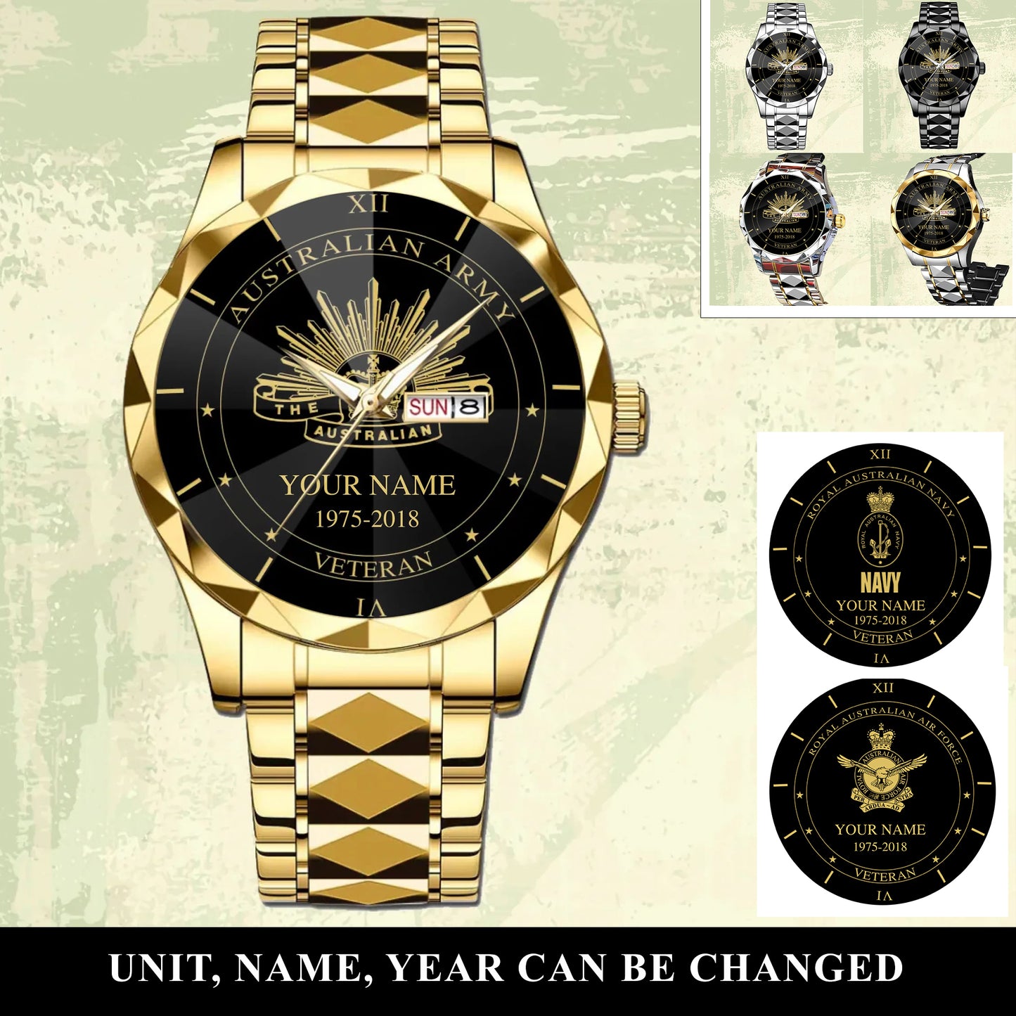 Personalized Australia Soldier/ Veteran With Name And Year Gentleman Crystal Metal Watch - 17105472