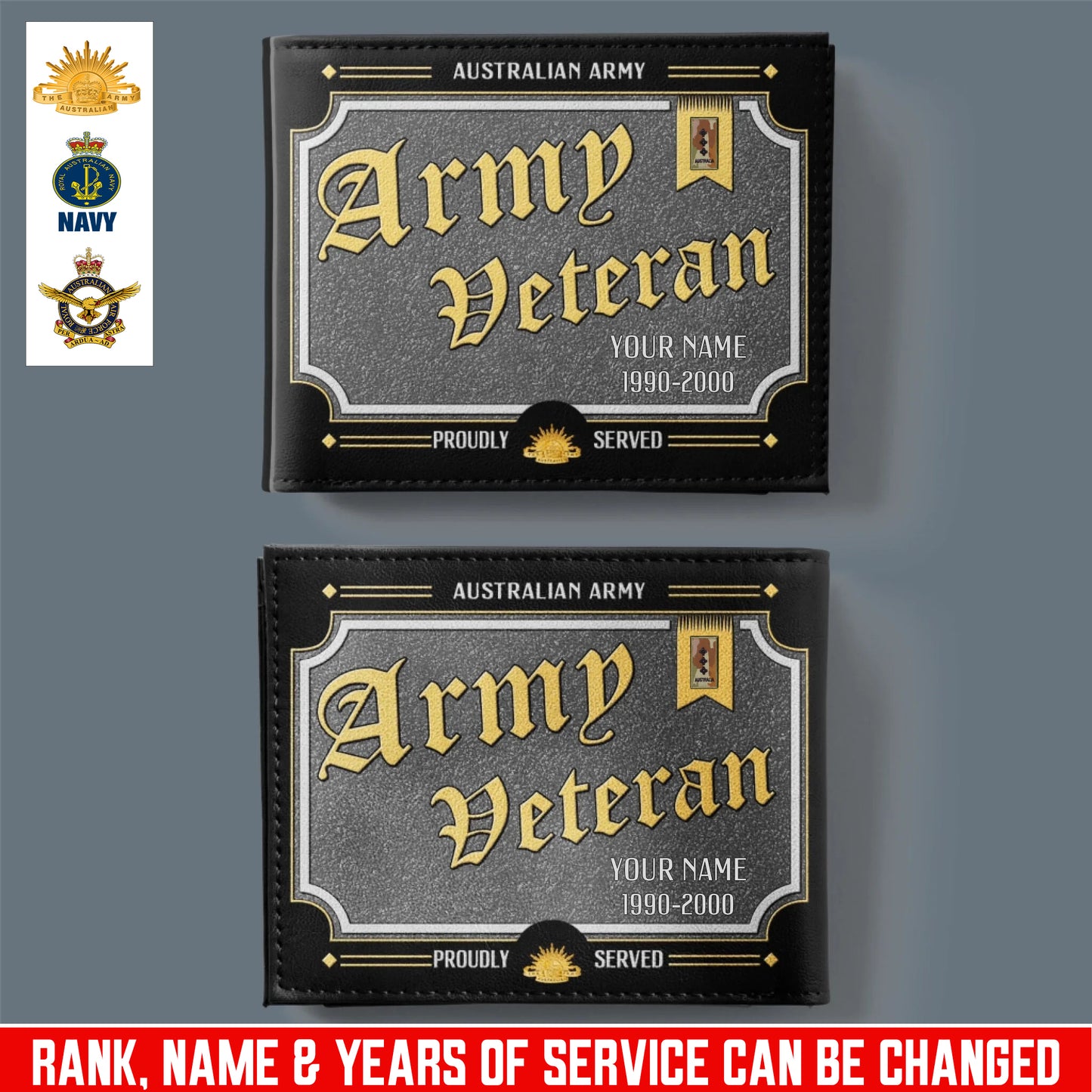 Personalized Australia Soldier/ Veteran With Rank, Year And Name Leather Wallet - 17685216