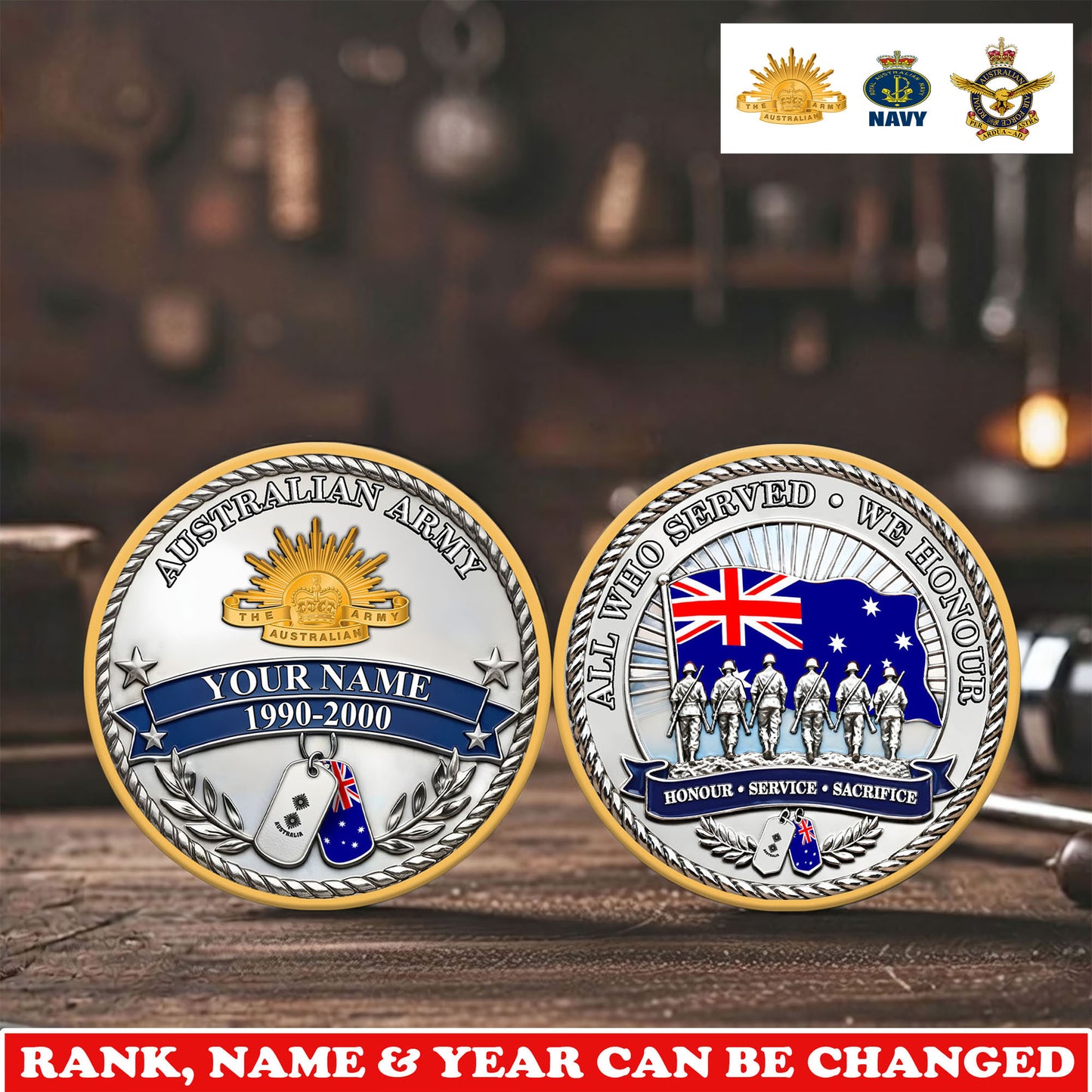 Personalized Australia Veteran/ Soldier With Rank,  Name And Year Challenge Coin - 17743104