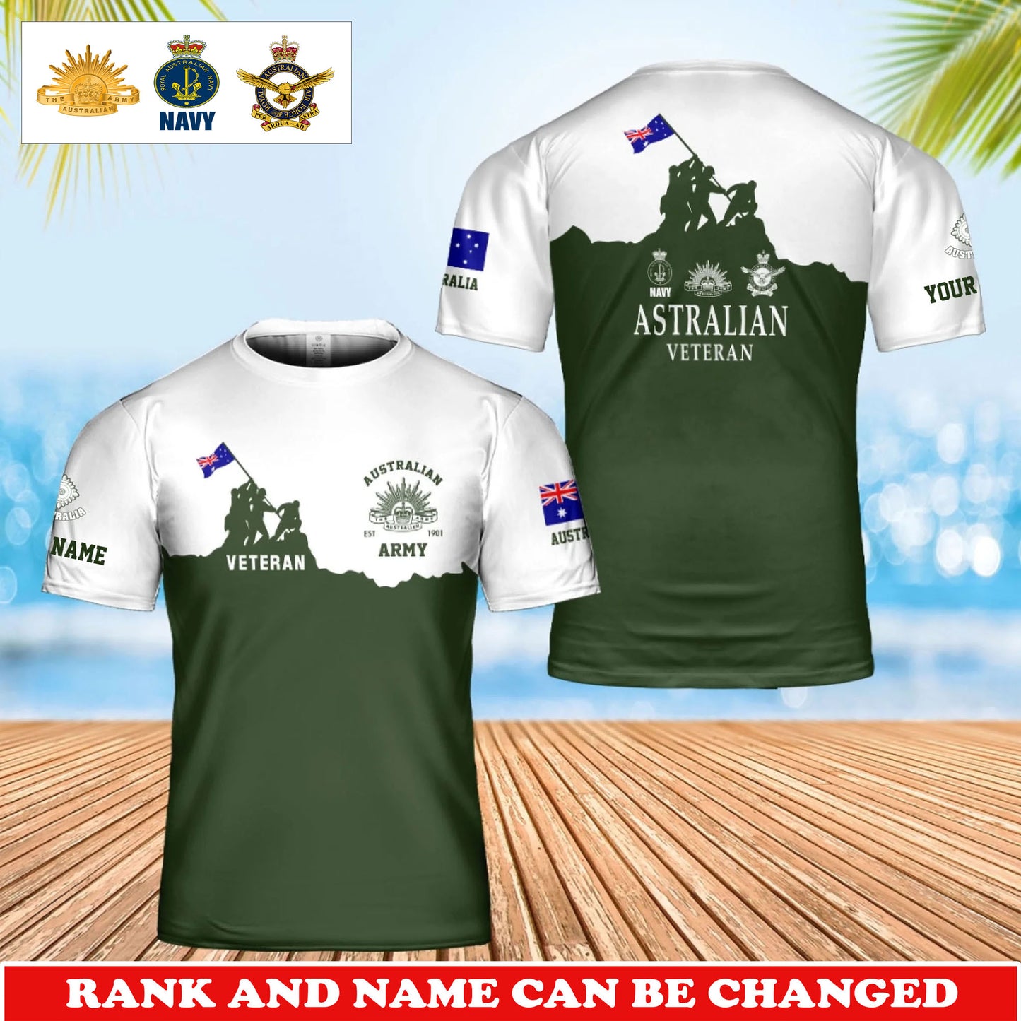 Personalized Australia Soldier/Veteran Camo with Rank and Name T-Shirt All Over Printed - 17746560