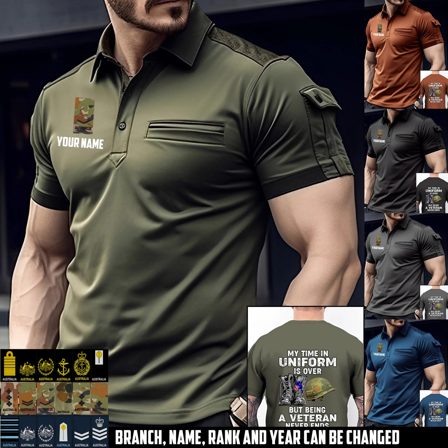 Personalized Australia Soldier/Veteran with Name and Rank Polo Shirt With Pocket - 17550432