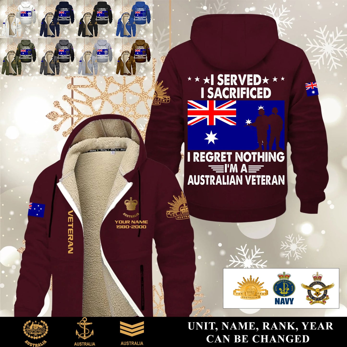 Personalized Australia Soldier/ Veteran With Name, Year And Rank Hoodie Zip Velvet Coat - 17570304