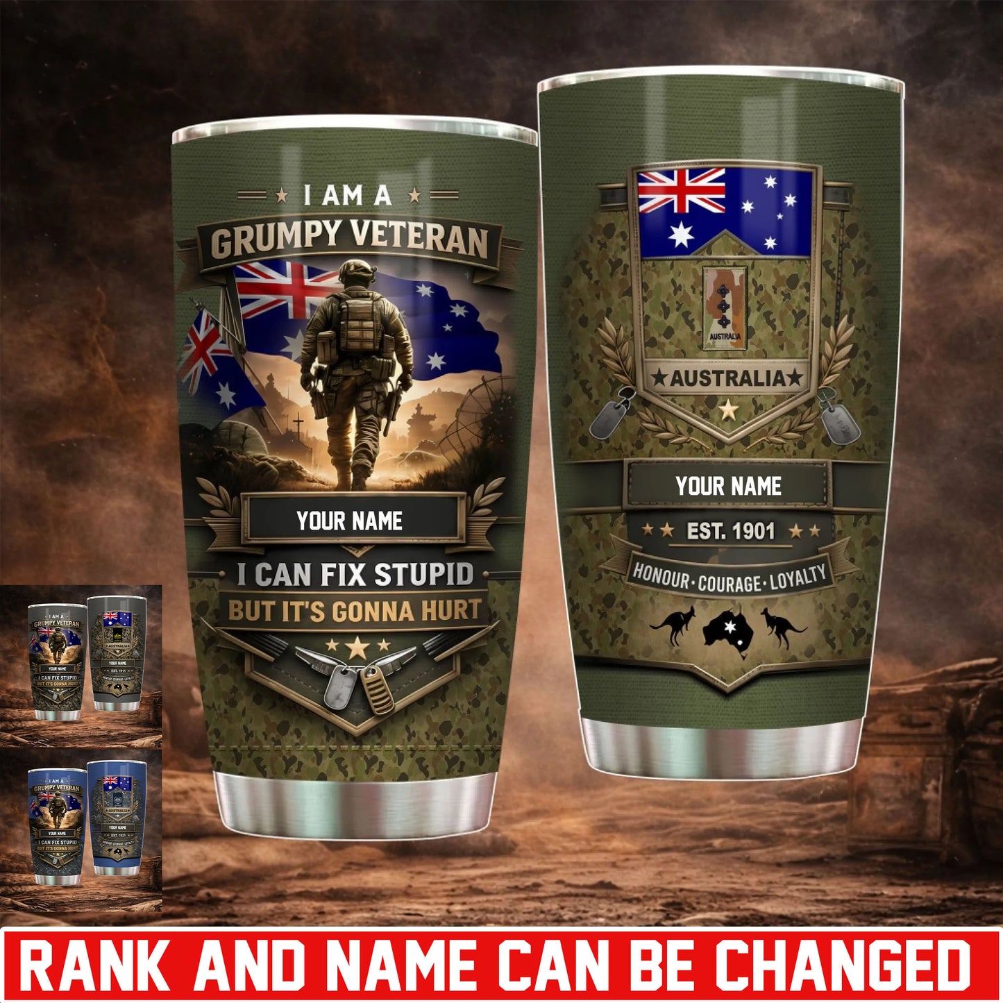 Personalized Australia Veteran/ Soldier With Rank And Name Camo Tumbler - 17731872