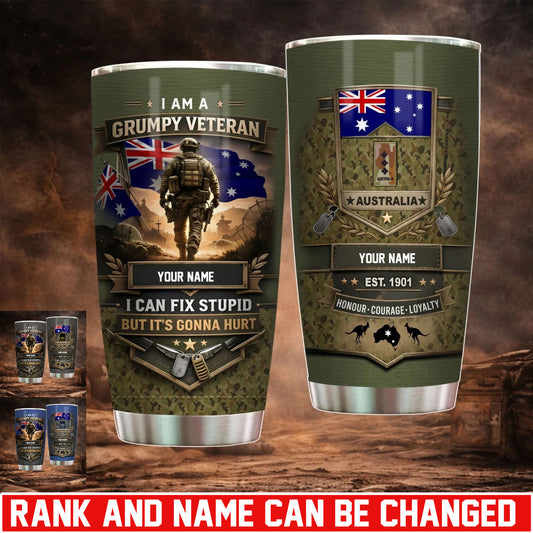 Personalized Australia Veteran/ Soldier With Rank And Name Camo Tumbler - 17731872