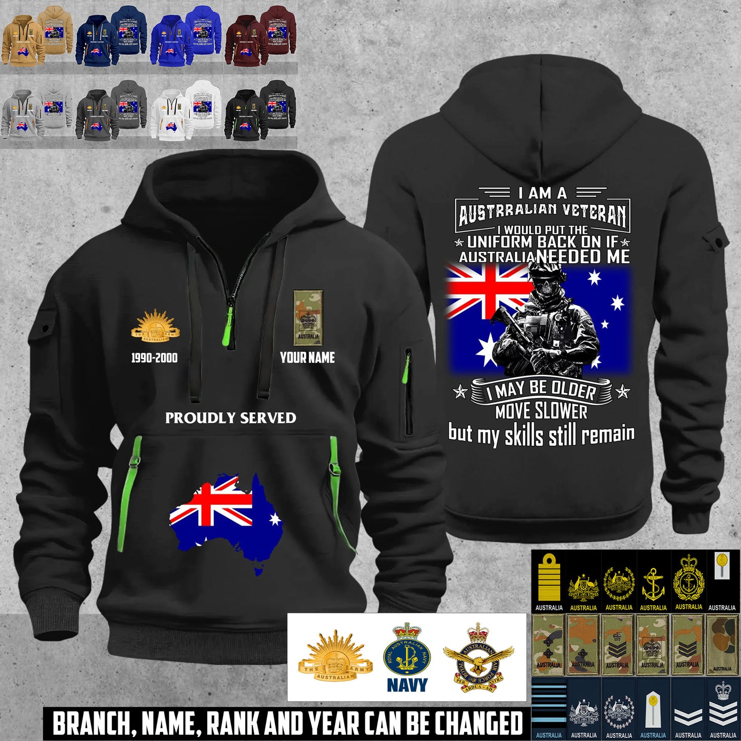 Personalized Australia Soldier/ Veteran With Name, Year And Rank Zip Hoodie Multicolor - 17667936