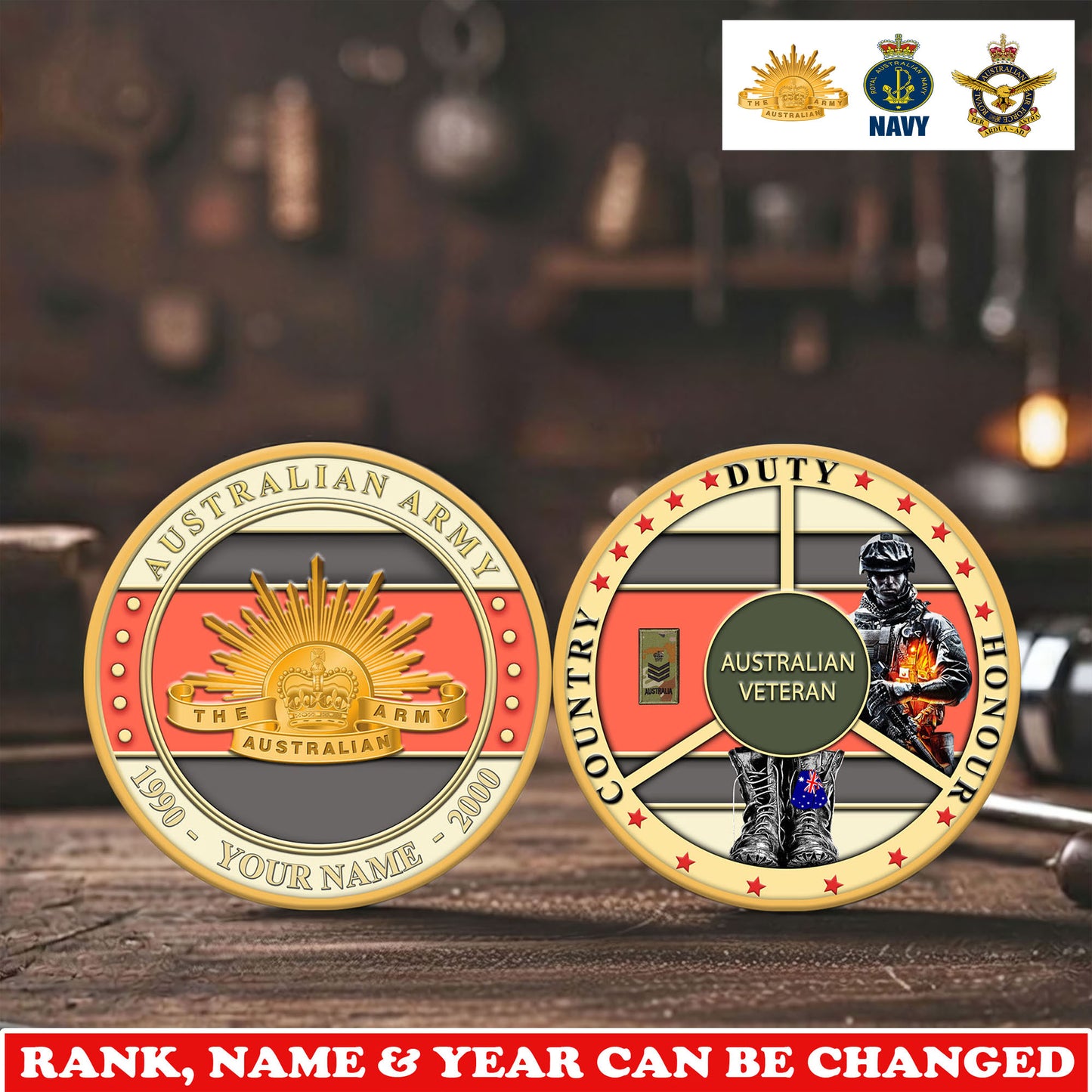 Personalized Australia Veteran/ Soldier With Rank,  Name And Year Challenge Coin - 17755200